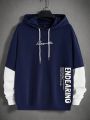 SHEIN Extended Sizes Men Plus Slogan Graphic Drawstring 2 In 1 Hoodie