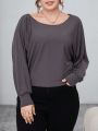 SHEIN Essnce Plus Size Off-Shoulder Long-Sleeved Casual T-Shirt