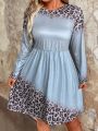 SHEIN LUNE Plus Size Women's Leopard Print Long Sleeve Dress