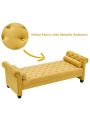 82 Inch End of Bed Bench with 2 Pillows Rolled Armed Ottoman Bench Velvet Bench Button Tufted Sofa Bench Upholstered Bench for Entryway, Living Room and Window