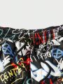 SHEIN Men Graffiti Print Drawstring Waist Pants