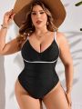 SHEIN Swim Chicsea Plus Size Color Block Edging & Hollow Out Back One-Piece Swimsuit