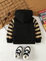 Baby Girls' Striped Character & Letter Printed Hooded Jacket