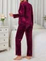 Lace Patchwork Long Sleeve Pajama Set