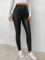 SHEIN Essnce Pu Leather Skinny Pants With Zipper Fly