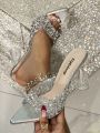 Crystal Stiletto Heels Women's Slippers With Rhinestone Decor