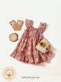 Cozy Cub Baby Girl Plant Pattern Square Neckline Ruffled Waist Dress With Flounce Trim