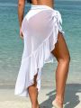 SHEIN Swim Mod Ruffle Trim Knot Side Ruffle Trim Wrap Knot Side Cover Up Skirt Without Bikini Bottom