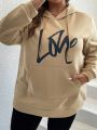 Plus Letter Graphic Kangaroo Pocket Drawstring Hoodie