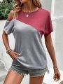 Women's Color Block Cold Shoulder T-Shirt