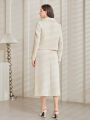 SHEIN Modely Imitation Pearl Button Jacket + Skirt Women's Two-piece Set