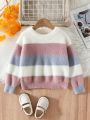 SHEIN Kids EVRYDAY Young Girl Color Block Drop Shoulder Fuzzy Sweater