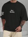 Extended Sizes Men's Large Size Letter Print Off Shoulder T-shirt