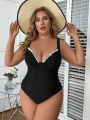 SHEIN Swim Chicsea Plus Size One-Piece Swimsuit With Pearl Bead Detail