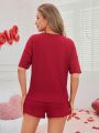 Solid Color Waffle Knit Loungewear Set