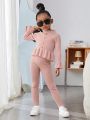 SHEIN Kids Cooltwn Young Girl Ruffle Trim Flounce Sleeve Peplum Sweater & Knit Leggings