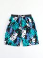 Teen Boy's Tropical Printed Drawstring Waist Beach Shorts