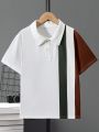 SHEIN Kids EVRYDAY Tween Boys' Color Block Splice Casual Polo Shirt