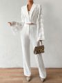 SHEIN BAE Solid Color Splicing Fringed Flare Sleeve Suit