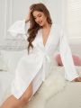 Women'S Alphabet Embroidery Belt Satin Robe