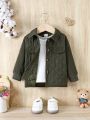 Baby Boy Flap Detail Button Front Quilted Coat Without Tee