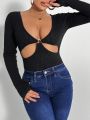 SHEIN SXY Cut Out Front Plunging Neck Bodysuit