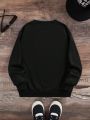 Tween Boy Figure & Slogan Graphic Thermal Lined Sweatshirt