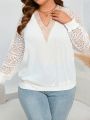 SHEIN LUNE Plus Contrast Lace Raglan Sleeve Sweatshirt