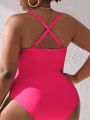 SHEIN Swim Vcay Plus Size Solid Color Hollow Out One Piece Swimsuit