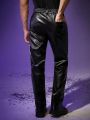 Manfinity Fever City Men's Woven Casual Pu Leather Patchwork Long Pants