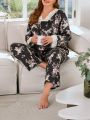 Women's Plus Size Floral Print & Lace Trimmed Pajama Set