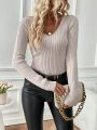SHEIN Essnce Solid Ribbed Knit Sweater