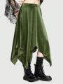 Fairycore Asymmetrical Hem Velvet Midi Skirt