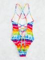 SHEIN Swim Vcay Ladies' Rainbow Color One-piece Swimwear