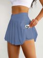 Yoga Basic Wide Waistband Pleated Sports Skort With Phone Pocket