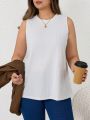 SHEIN LUNE Plus Size Solid Color Knitted Racerback Tank Top