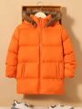 SHEIN Tween Boy Zip Up Fuzzy Hooded Puffer Coat