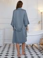 Draped Split Thigh Satin Slip Nightdress & Belted Robe