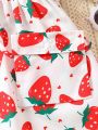 Baby Girls' Strawberry Patterned Bucket Hat, Bag And High Waisted Dress