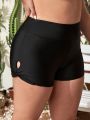 SHEIN Swim Classy Women's Plus Size Solid Color Twist Front High Waist Swim Bottoms Shorts