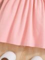 SHEIN Baby Girls' Casual Knitted Ruffle Hem Long Sleeve Dress