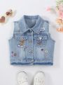 Baby Girl Dopamine Patchwork Rainbow Embroidery Cute Loose Comfortable Denim Vest