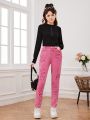 Teen Girls' Vintage Street Style Sweet And Cool Star Patch Embroidery Casual & Comfortable Pink Denim Jeans Tapered Pants