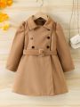 SHEIN Kids HYPEME Girls' Elegant Party Style Long Sleeve Windproof Woolen Jacket With Warm Fleece Lining, Autumn And Winter