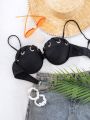 SHEIN Swim Basics Solid Color Metal Ring Decorated Halter Bikini Top