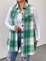 SHEIN LUNE Plus Plaid Print Flap Detail Vest Coat