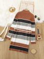 Tween Girl Striped Pattern Mock Neck Sweater Dress Without Belt