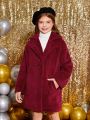 SHEIN Kids EVRYDAY Tween Girl Double Button Lapel Collar Fleece Coat