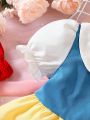 Baby Colorblock Peter Pan Collar Puff Sleeve Ruffle Hem Dress