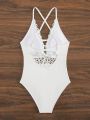 SHEIN Swim Chicsea Women's Lace Splicing Cami One Piece Swimsuit